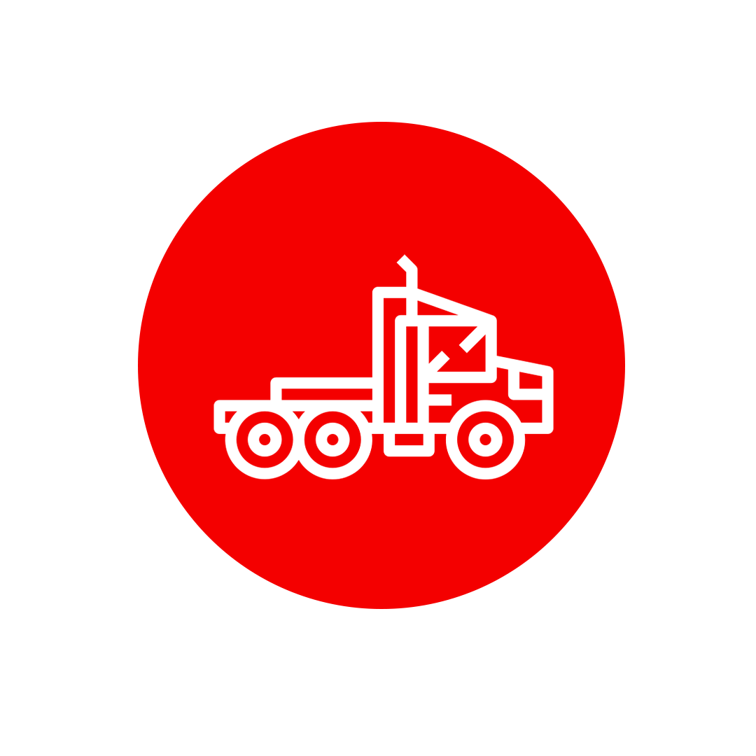 icon rond et rouge avec camion
